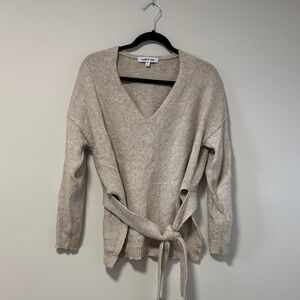Elizabeth and James Beige V-Neck Sweater with Tie Waist